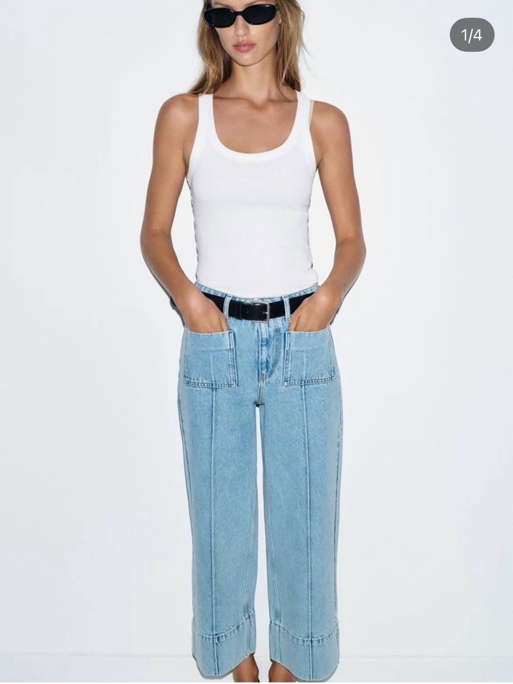 Zara Light Blue Wide-Leg Jeans with Front Patch Pockets